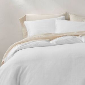 Casaluna - Full/Queen Heavyweight Linen Blend Duvet Cover & S White
